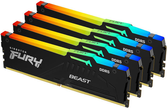 kingston fury beast rgb ddr5 128gb ram with 4x32gb modules and speed 5600 for desktop